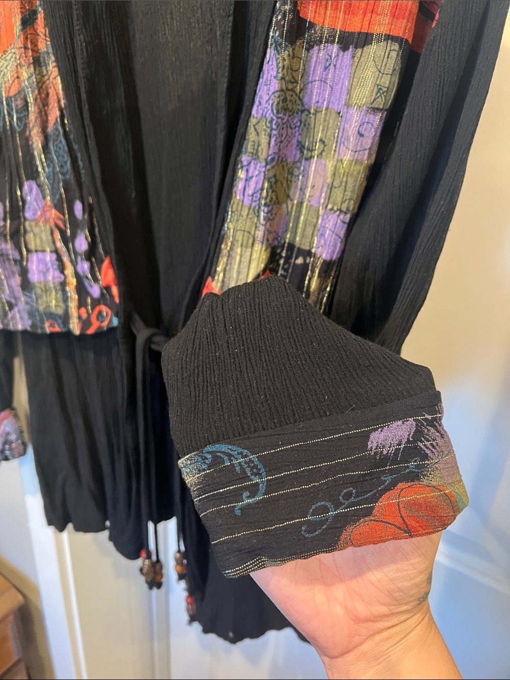 Solitaire Vintage Black Top with Multicolor Printed Yoke and Cuffs - Picture 4 of 9